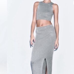 Zara Silver Glitter Knit Skirt Set Size S